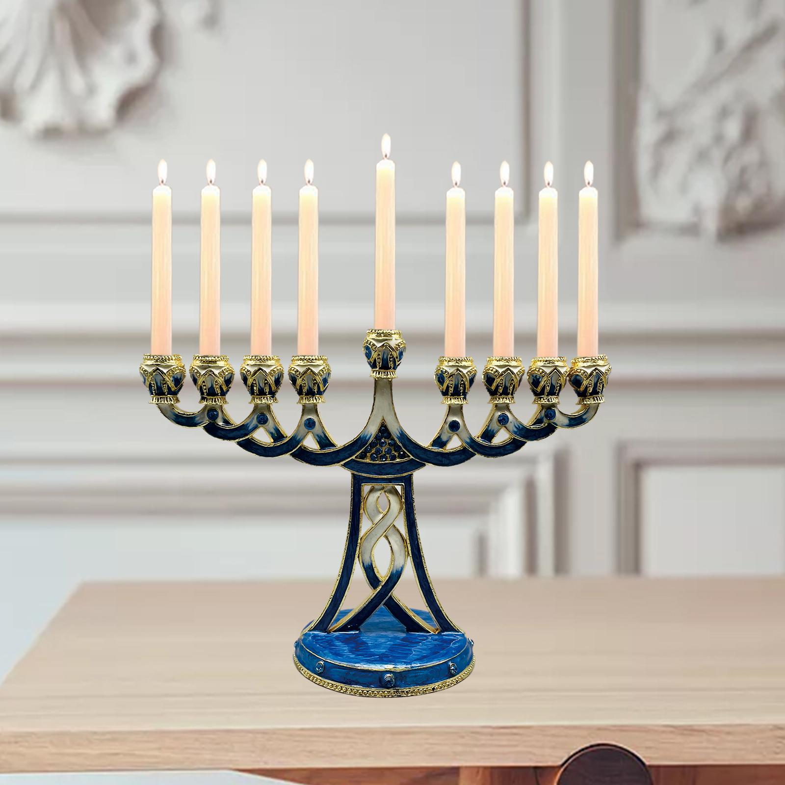 Candle Holder Decor - Emaillierter Menora-Kerzenhalter Antiker 9-Armiger Kerzenständer aus