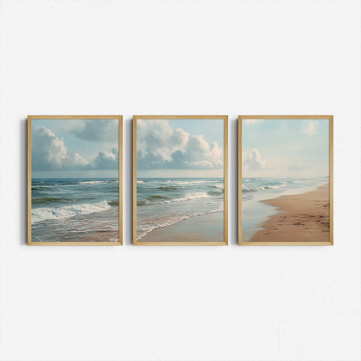 Abstract Canvas Set - Set aus 3 Ozean-Strand-Triptych-Drucken, Gemälde, Küstenlandschaft,