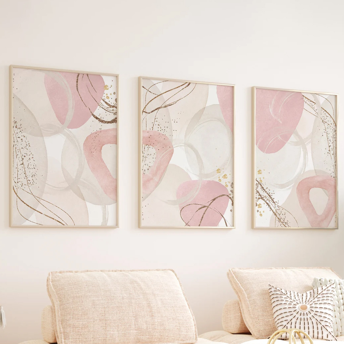Abstract Canvas Set - 3-teiliges Set Wandkunst Rosa Leinwanddruck Gemälde