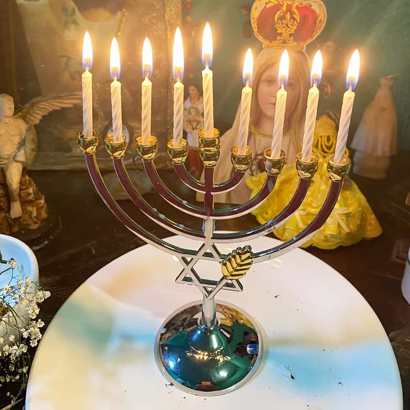 Candle Holder Decor - Chanukka-Menora 9-armiger Kerzenhalter Davidstern Metall-Chanukka-Kerzenständer Tischdekoration