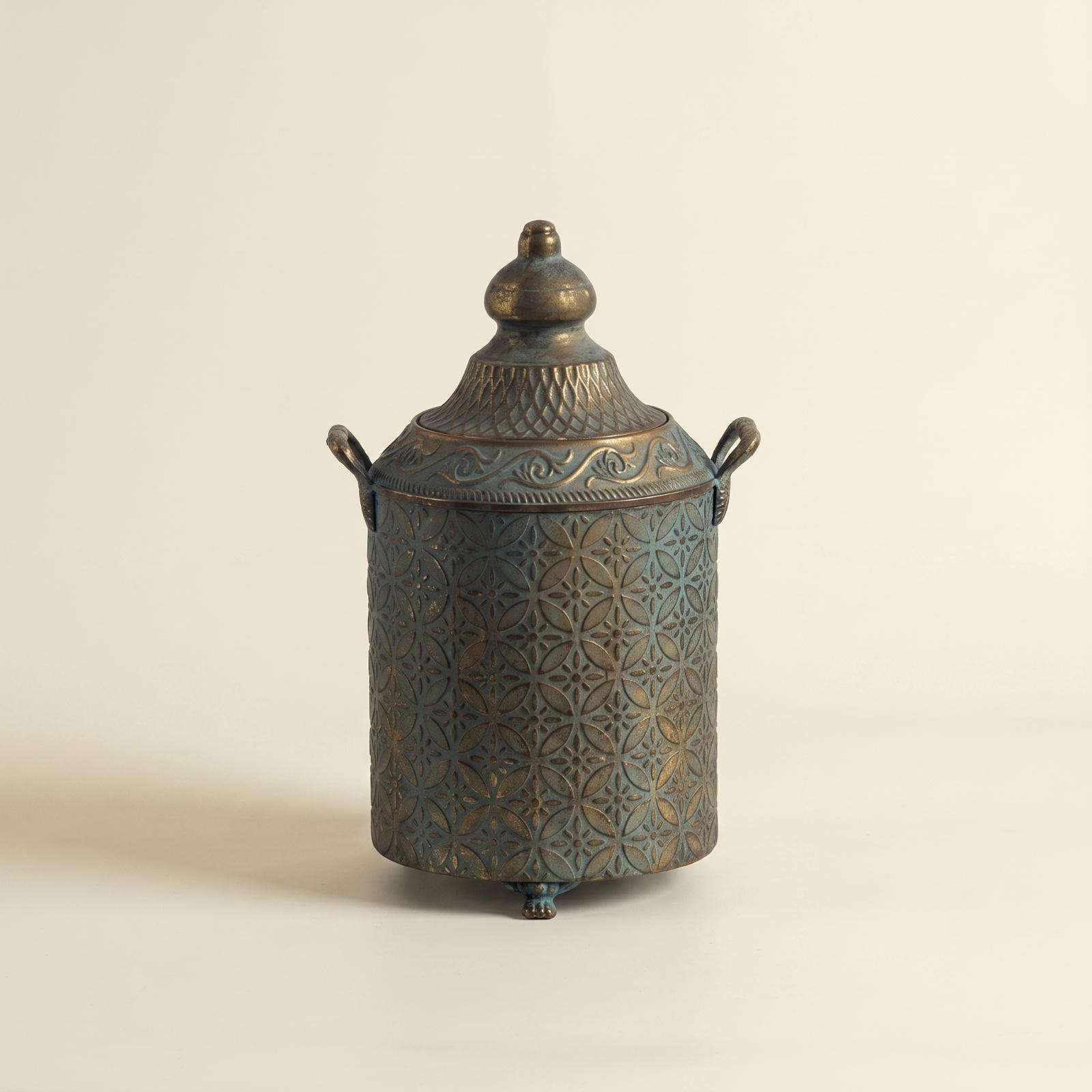 Vase Decor - Patinierte Metall-Dekorvase, Große Vintage-Urne für die