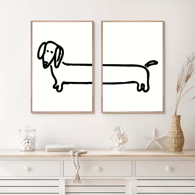 Interior Design Living Room - 2 Stück moderne Dackel-Wandkunst, lustiger Hund,