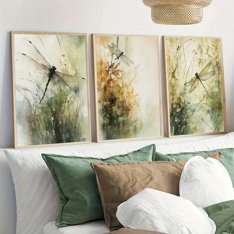 Abstract Canvas Set - 3-teiliges Set Nordische Libelle Aquarell Pflanzen