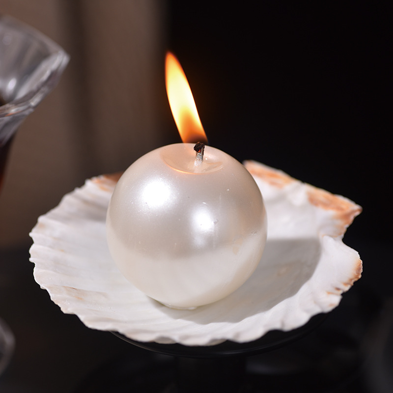 Candle Holder Decor - Elegante Perlen-Kugelkerzen mit Muschelhalter Gästegeschenk-Kerzen für