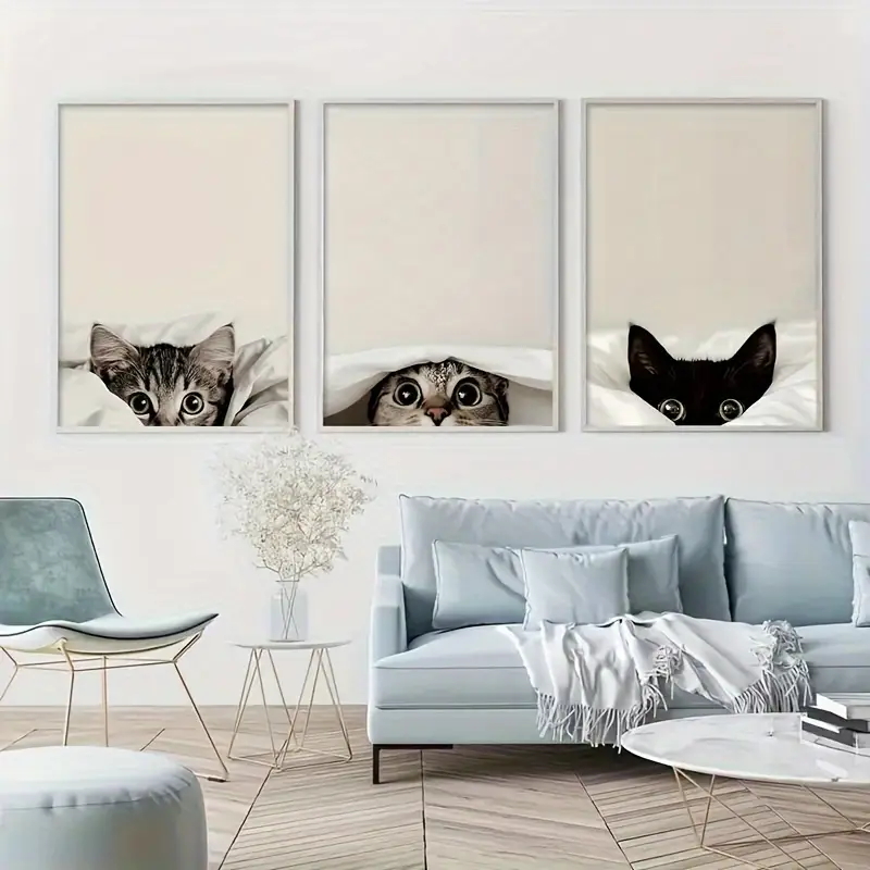Abstract Canvas Set - 3-teiliges Set Leinwanddrucke „Spähende Katzen unter