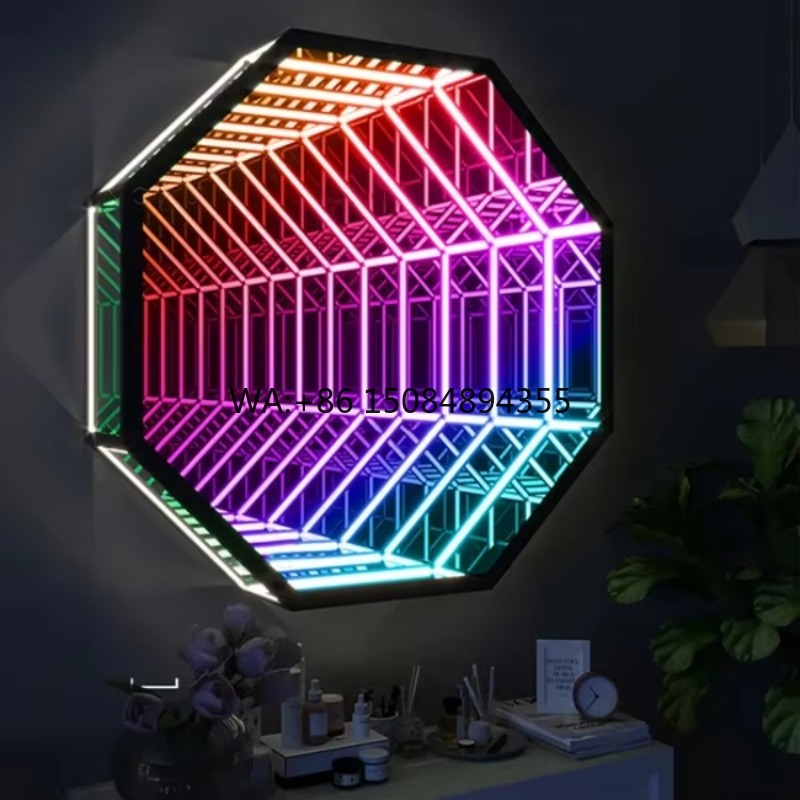 Decorative Mirror - Achteckiger 3D-Infinity-Spiegel-Lichttunnel, LED-Magischer Lichtportal für Beeindruckende